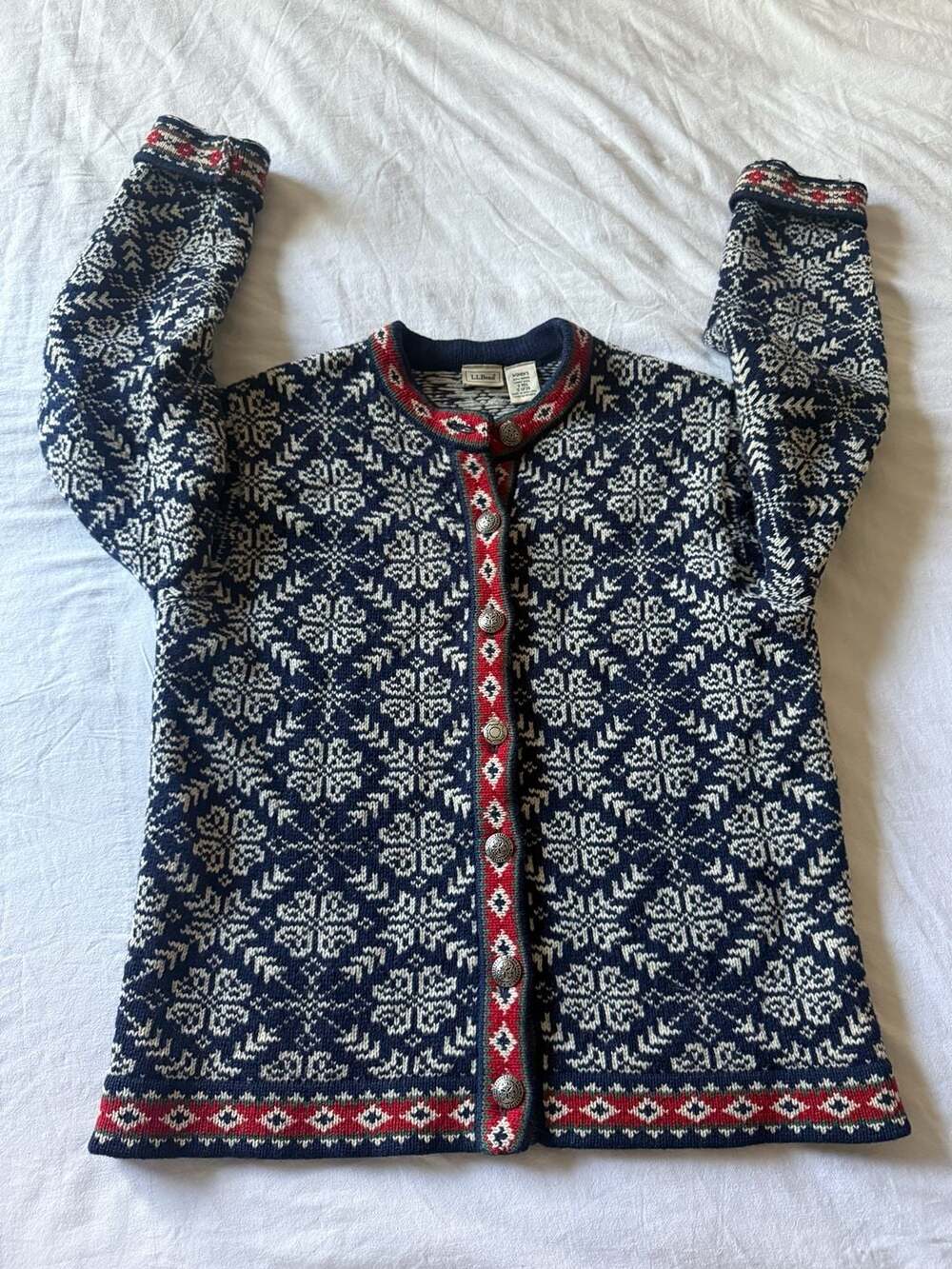 Vintage L.L. Bean 80s 90s Merino Lambswool Fair Isle Cardigan Medium - ,